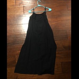 URBAN OUTFITTERS BLACK LINEN MIDI DRESS WITH SLIT